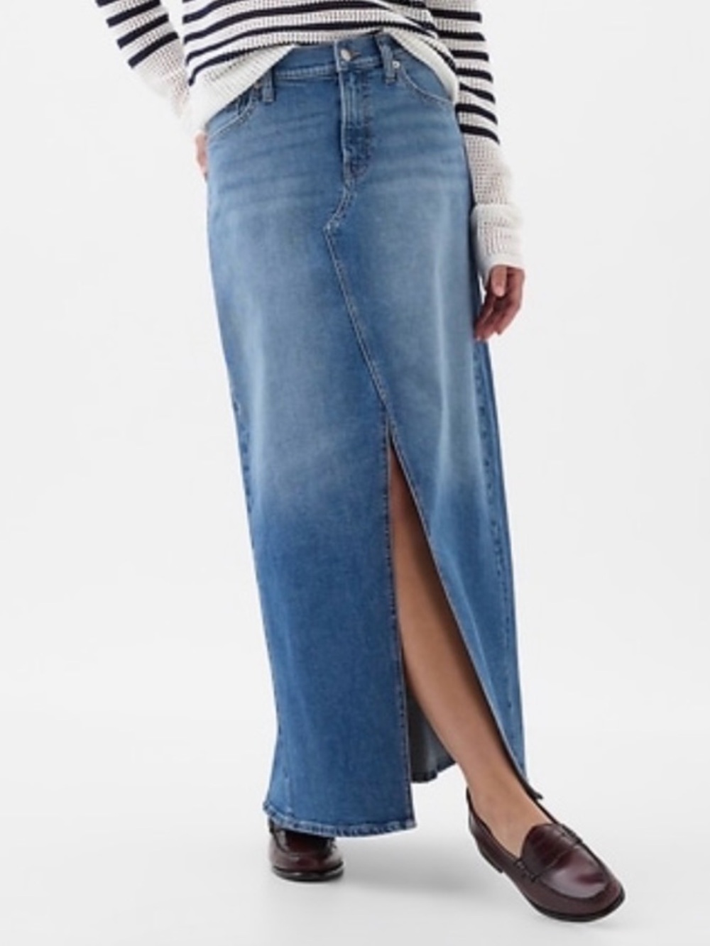 GAP Blue Denim Maxi Skirt with Front Slit